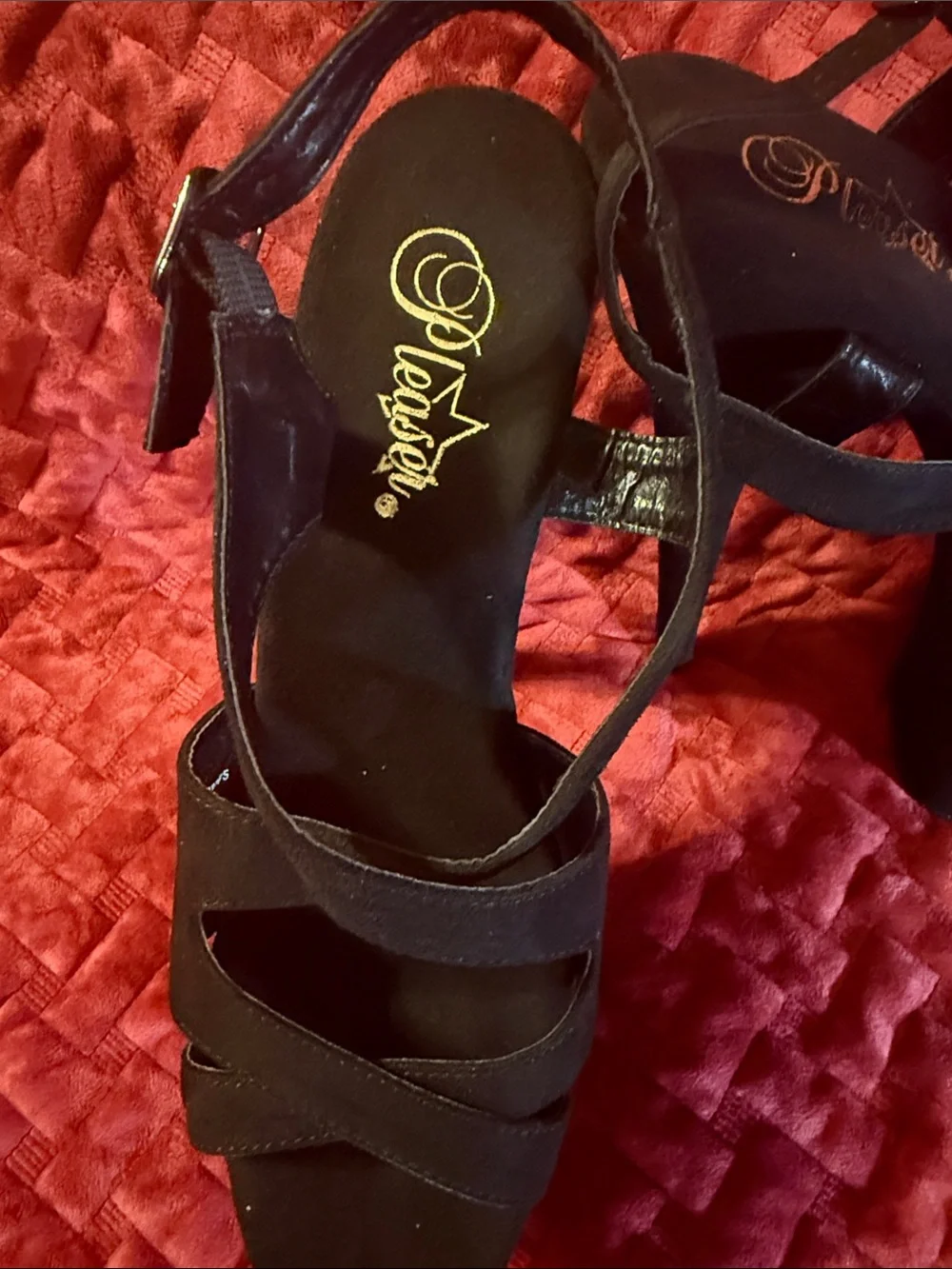 Pleaser Black Platform Stiletto Sandals with Crisscross Straps